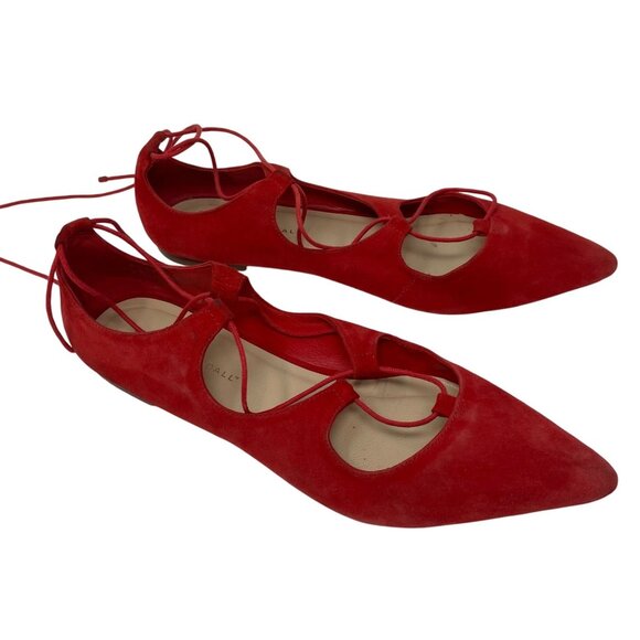 Loeffler Randall Flats Ambra Red Suede Pointed Toe Lace-Up Shoes Size 10.5 B - Picture 1 of 12